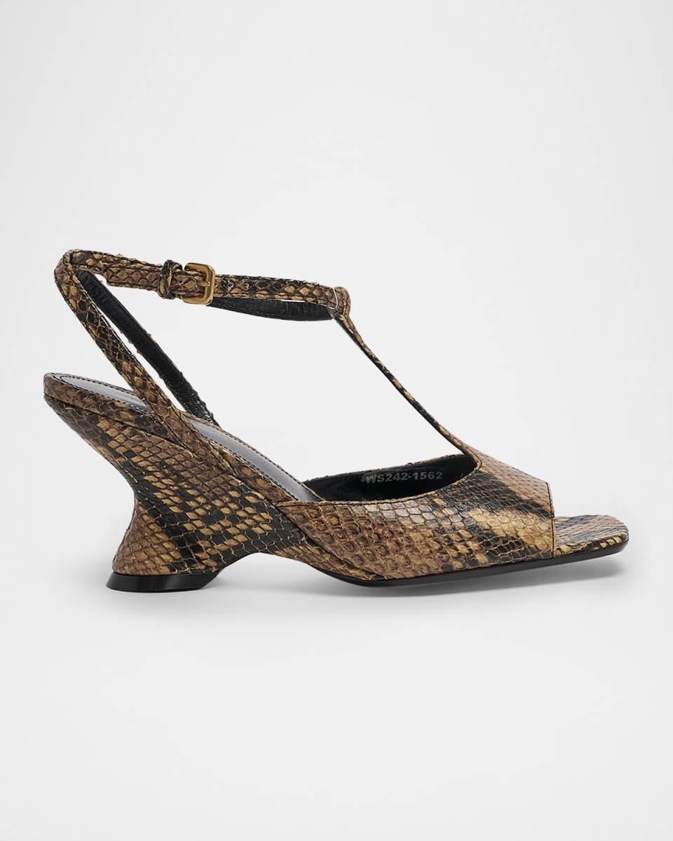 Snakeskin Printed Leather Wedge Sandals